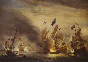 燃烧 的 HMS 'Royal James'  在 战斗 的 Solebay , 28  可能 1672