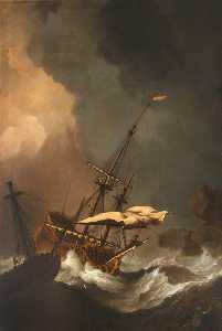 A Storm Two English Ships Being Driven Ashore onto Rocks
