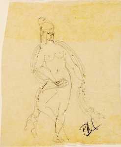 (Dancing Female Nude with Drapery)