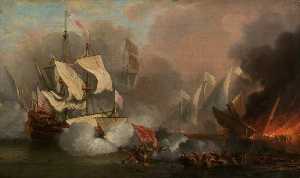 Men o' War in Action English Ship and Barbary Pirate Vessels