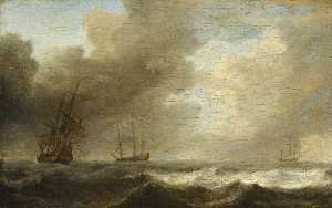 Голландский корабль, лежащий в сильный Ветер