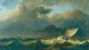 Fishing Boat and a Man o' War in a Strong Breeze
