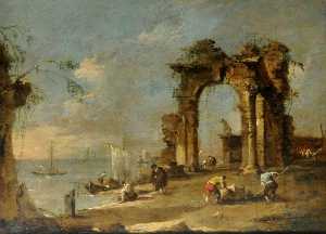 Capriccio avec un ruiné archway par l' banques d'un Lagon