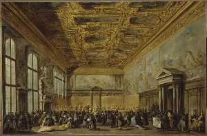 L'audience accordée par le doge de Venise dans la salle du collège au palais ducal de Venise