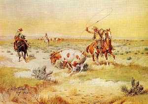 Lassoing a Longhorn, (painting)
