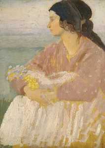 Dorelia Seated and Holding Flowers
