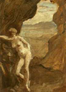 Femme nue dans  une  caverne  réglage