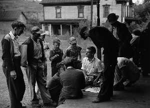 Coal miners' card game on the porch, Chaplin, West Virginia