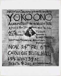 Poster per Opere di yoko ono , carnegie recital Sala , a new york , 1961
