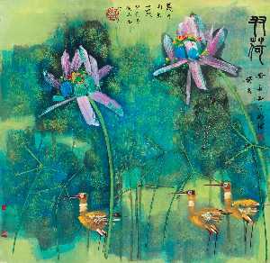CRANES IN THE LOTUS POND