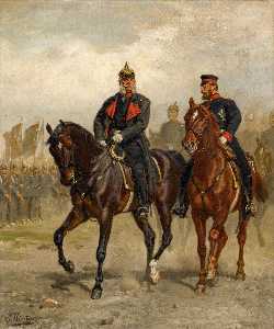 Kaiser Wilhelm I und Kronprinz Friedrich zu Pferde