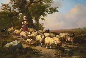 一个牧羊女与她的羊群