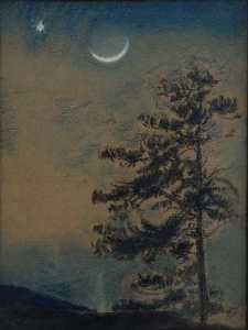 金星和 新月  月亮  绘画