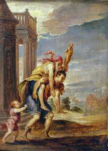 Aeneas Fleeing Troy (after Andrea Schiavone)