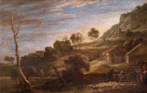 Landscape with Peasants Driving Cattle Evening