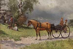 Landscape with Horse, Carriage and People
