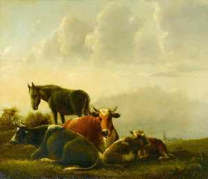 牛 和  一个  驴  在  一个  风景