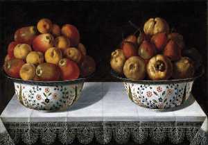 Dos fruteros sobre una mesa (Two Bowls of Fruit),