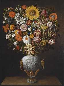 Florero con cuadriga vista de perfil (Vase with 'Chariot' Handles with Flowers)