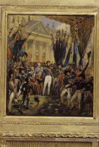Le Roi Louis Philippe distribuant les drapeaux à la garde nationale, le 29 août 1830 Louis Philippe à l'Hôtel de Ville de Paris (autre titre)