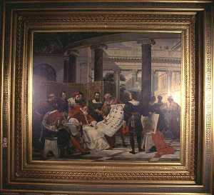 Jules II ordonnant les travaux du Vatican et de saint Pierre à Bramante, Michel Ange et Raphaël