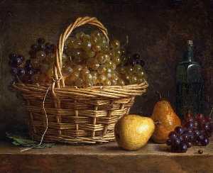 Still Life with Basket of Grapes and Bottle of Wine