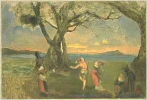 Jeunes gens dansant la tarentelle dans la baie de Naples
