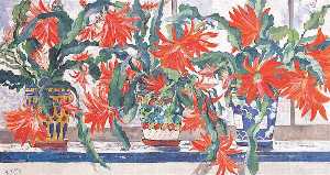 Cactus rouges (dans trois cache pots de Metthey) Cactus rouges (dans trois vases Methey) (Titre attribué)
