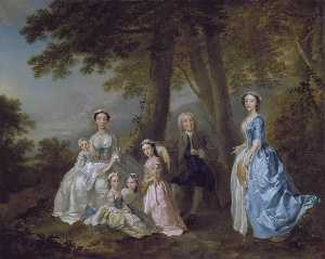 塞缪尔 理查德森 , 小说家 ( 1684 1761 ) , 坐在 , 包围 由他 第二 家庭 1740 41
