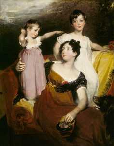 莉迪亚 伊丽莎白 霍尔 ( 1786–1856 ) , 阿格南夫人 , 与她  两 儿子 , 托马斯 ( 1809–1898 ) , 稍后 11th Bt , 和亚瑟 ( 1811–1857 )