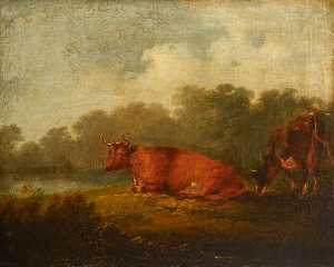 Landschaft mit Vieh Ein  Kuh  anhaltend