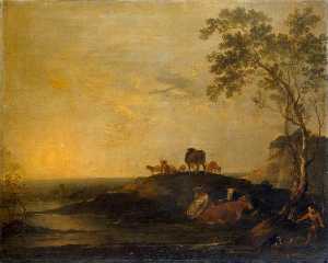 пейзаж с крупного рогатого скота ( Коров на Бугор на а Ручей )