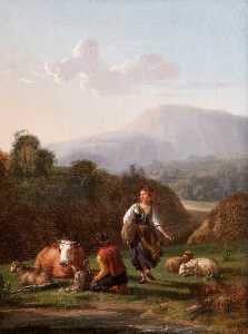The River Bank Landscape with Figures and Cattle