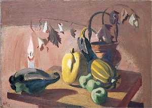 Still Life of a Candle, a Marrow, Squashes and a Bucket