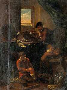A Philosopher in His Study, with Two Children