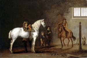 weißes pferd an  Ein  reiten  schule