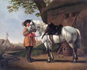 une chevalier  avec  une  gris  cheval