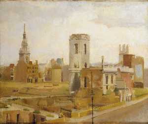 伦敦 轰炸 现场 1946 ( 圣尼古拉斯 科隆 修道院 与弓 教会 )