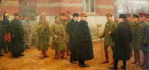 Merville, 1 December 1914, the Meeting of King George V and President Poincaré of France at the British Headquarters at Merville, France, on 1 December 1914