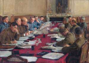 il quattro Militare Rappresentanti del guerra suprema Consiglio , Versailles , il loro capo Ufficiali , Segretari e gli interpreti in sessione