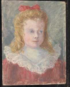 Portrait d'une fillette au noeud rouge dans les cheveux