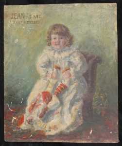 Portrait de Jean assis sur un fauteuil et tenant une marionnette