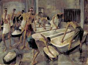 Singapore The Cookhouse, Changi Gaol, British Prisoners of War Prepare Their Main Meal of Rice