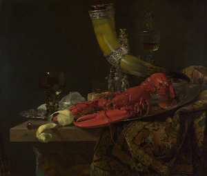 nature morte avec les boissons Klaxon de l saint sébastien Archers' Guilde , Lobster et Lunettes