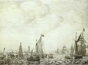 A Kaag and a Galjoot Close to the Shore with Witte de With in the 'Brederode' Leaving the Vlie, 9 June 1645