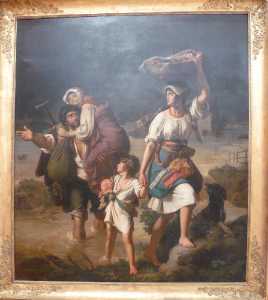 Une famille de Contadini surprise par un prompt débordement du Tibre dit Paysans de la campagne romaine fuyant une inondation dit autrefois l'inondation