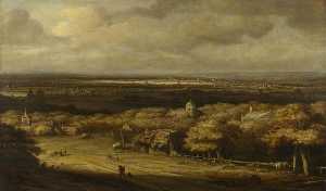 An Extensive Landscape with Houses in a Wood and a Distant Town