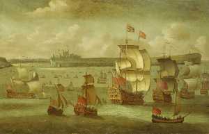 a nave Volar el Real Estándar con otros buques fuera de Dover
