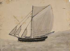 Bateau navigant avec  français  gris  voiles