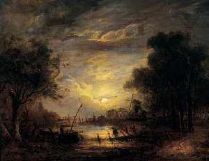 Fishing by Moonlight at Sanderdorf, near the Brille, The Netherlands